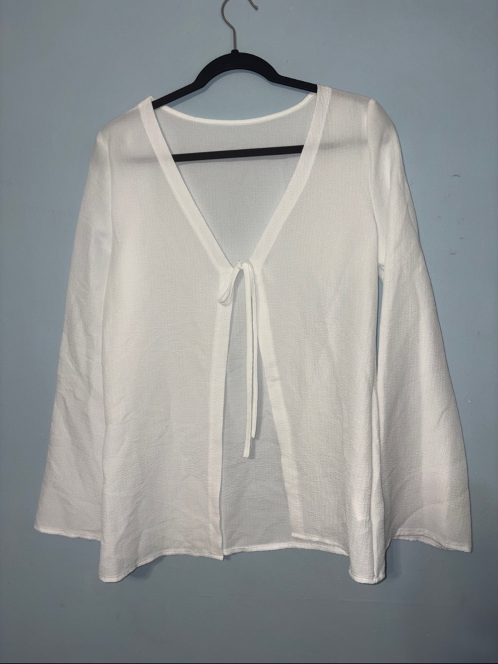M White boho cottage soft girl 90s hippie lightweight sheer bell sleeve